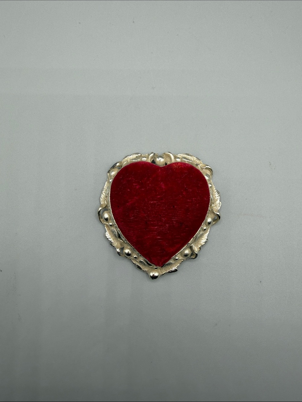 Vintage Sam Fink Silver Plated Red Velvet Heart Shaped Pin Cushion